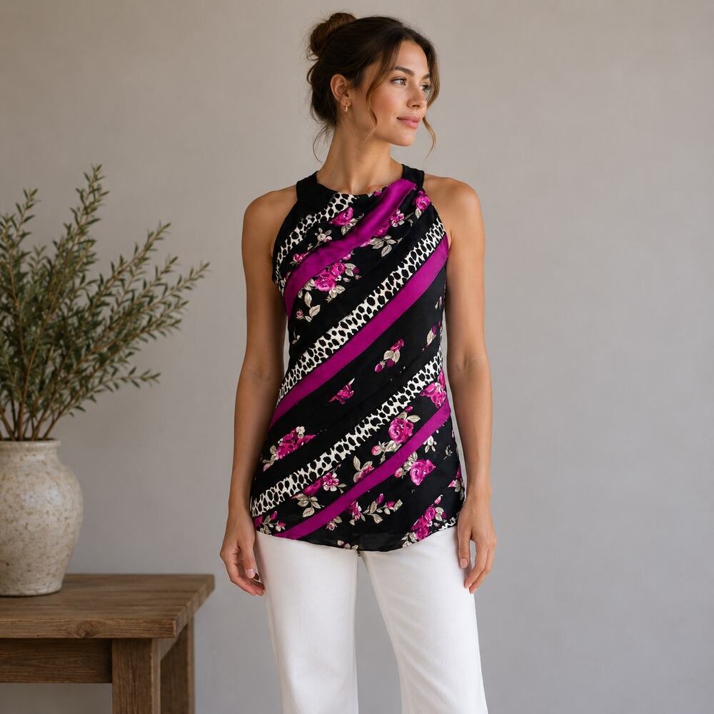White House Black Market Black & Purple Layer Top Small